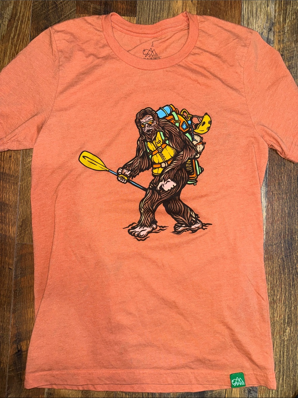 Men's Short Sleeve Graphic Tee - Coral with Bigfoot Kayak Design